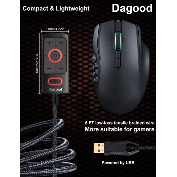 Dagood Sound Card for 3.5mm Gaming Headsets Earphones No Drivers Needed